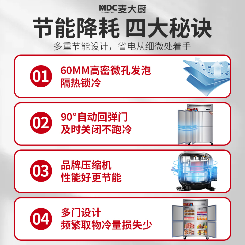 MDC商用四六門冰柜風(fēng)冷無霜冷藏冷凍款6門冰柜