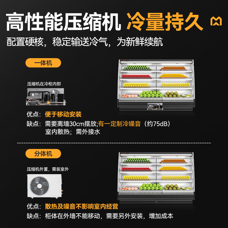 麥大廚商用5.0M豪華款風(fēng)冷弧形風(fēng)幕柜分體機(jī)